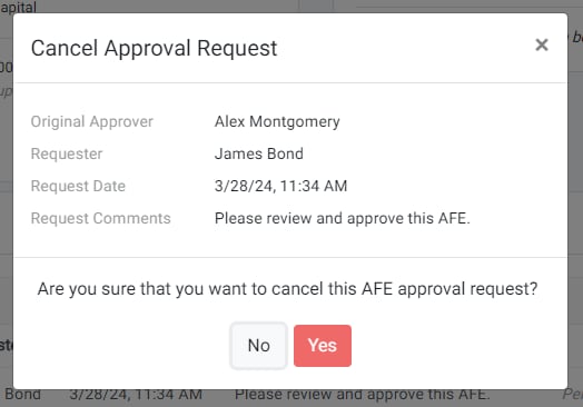 Cancel AFE Approval Request