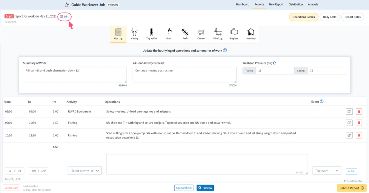 Select Edit Date of Work