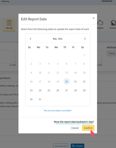 Select Confirm to Change the Date