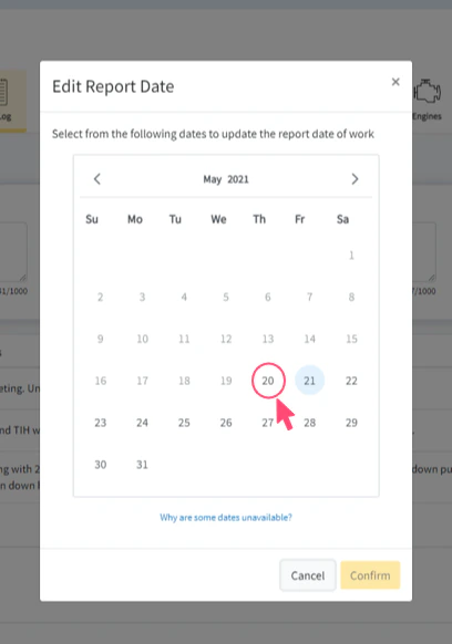 Choose the New Date of Work