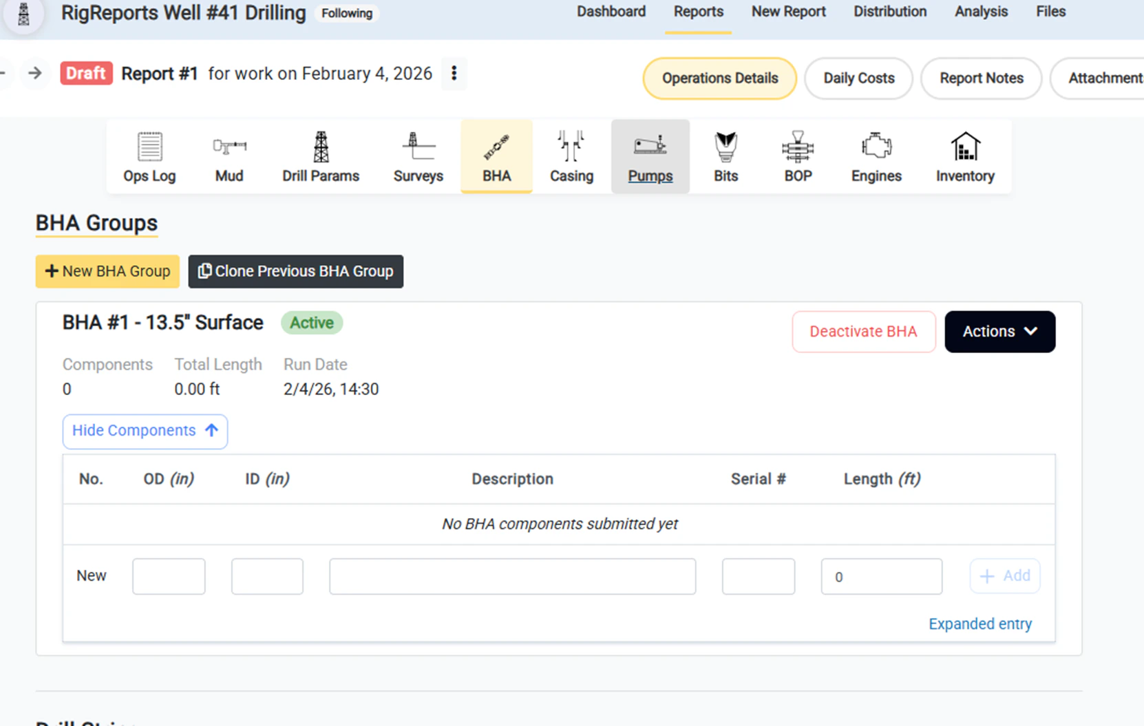Add the components for the new BHA group
