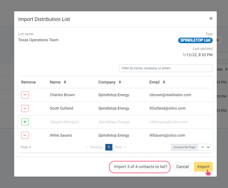 Select and Import Contacts from Company List