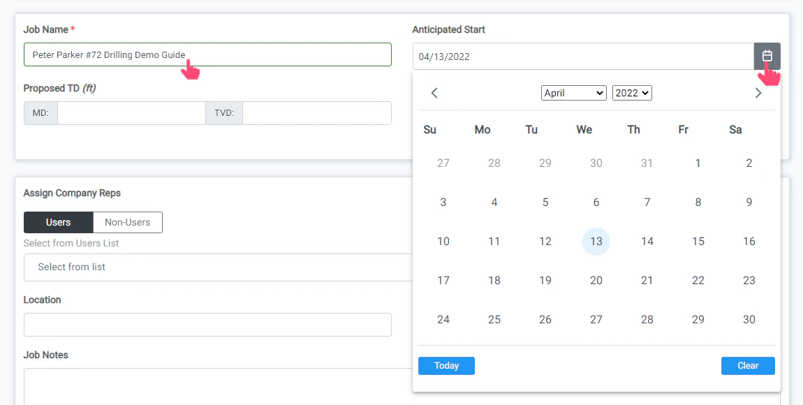Job Name and Anticipated Start Date
