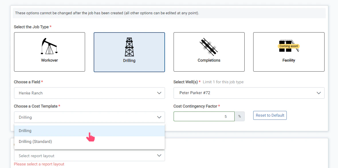 Select the Cost Template