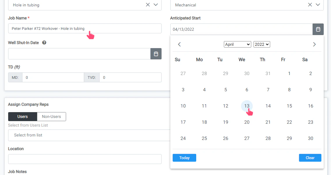 Job Name and Anticipated Start Date