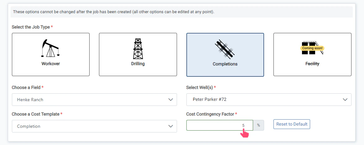 Set the Cost Contingency Factor