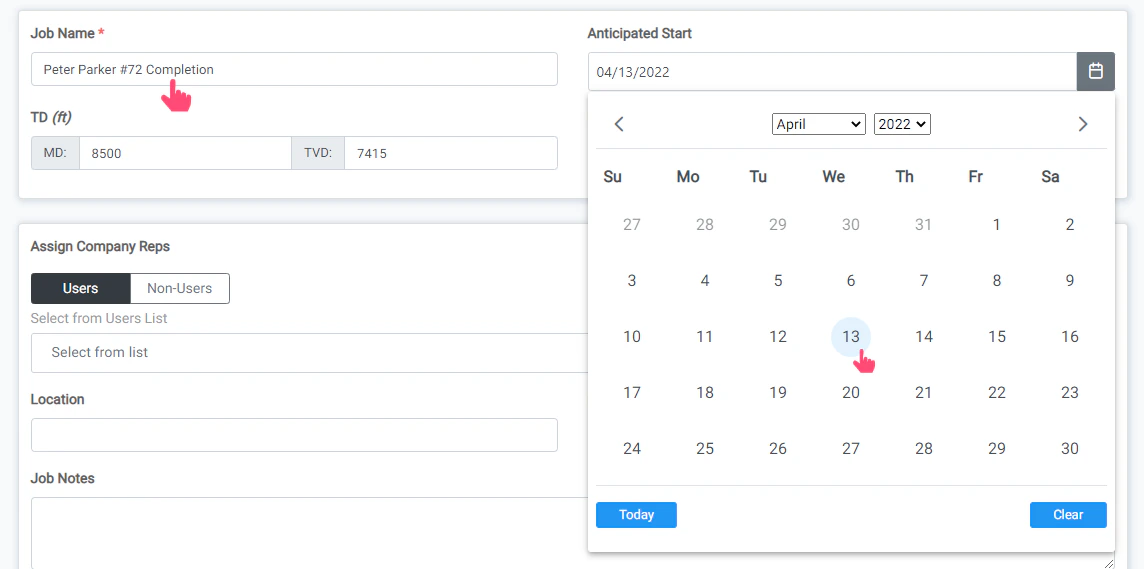 Job Name and Anticipated Start Date