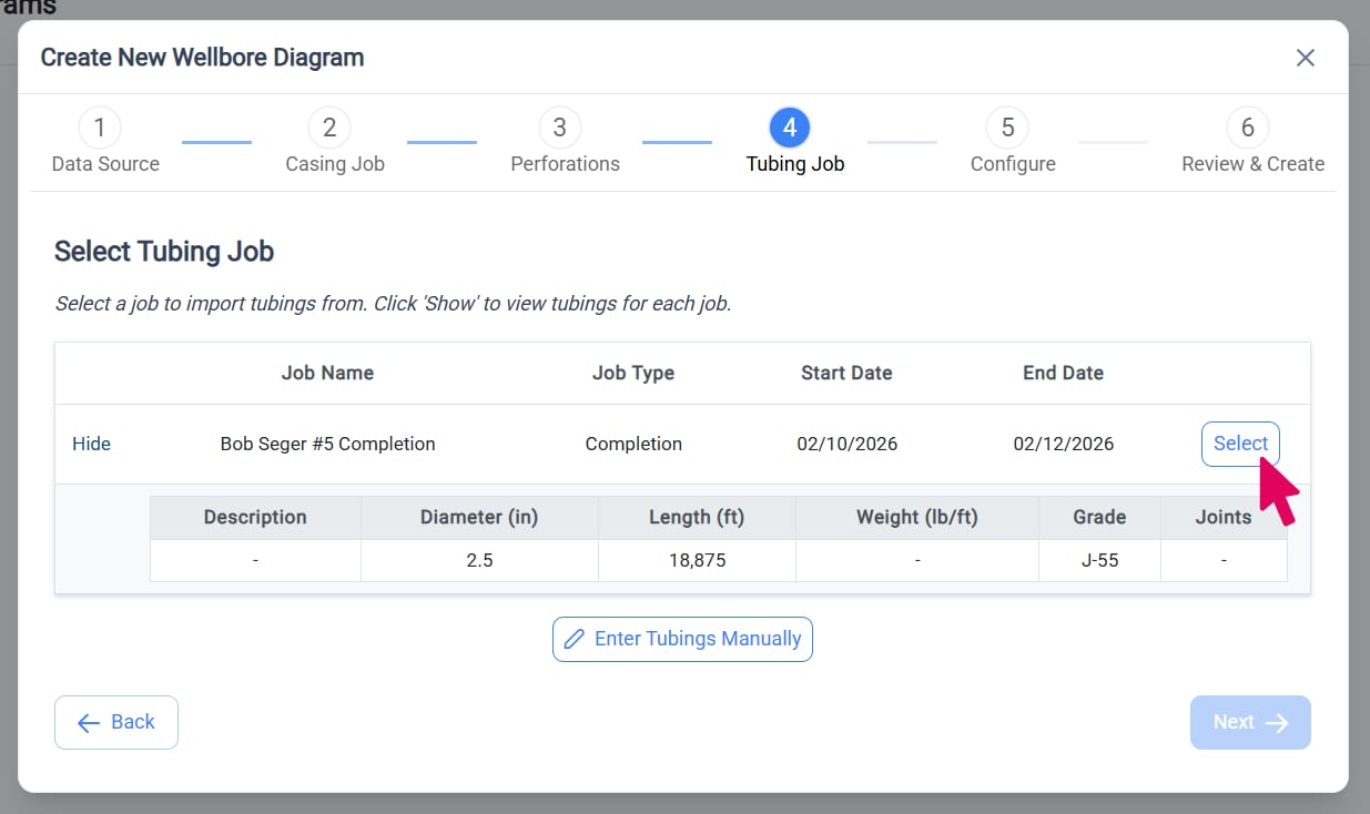 Select the Tubing Job - Job Table