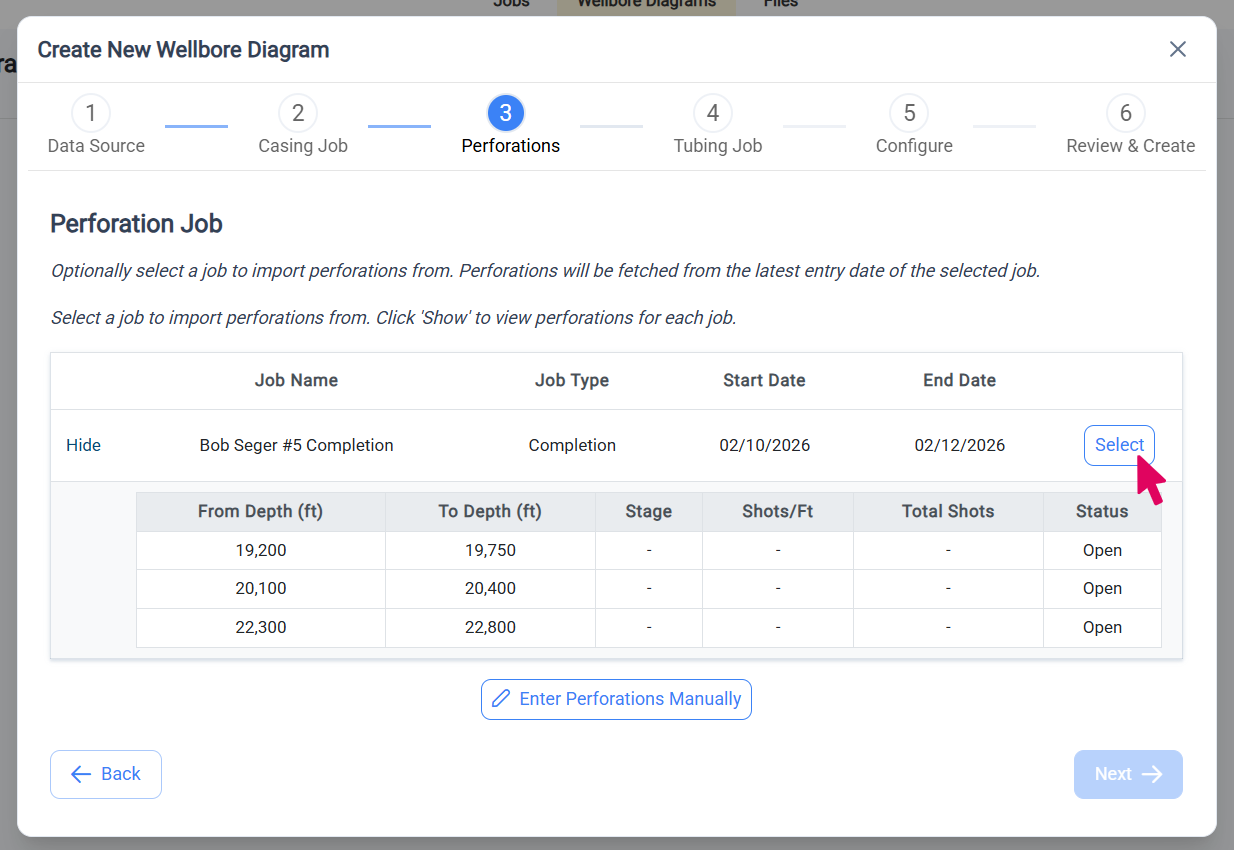 Select the Perforation Job - Job Table