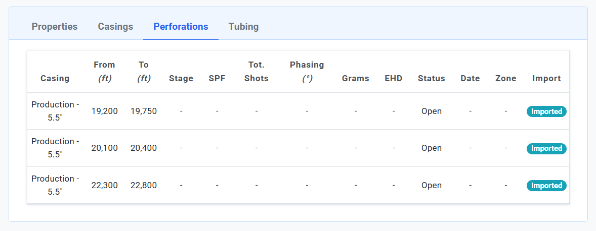 Design Specifications - Perforations and Tubing