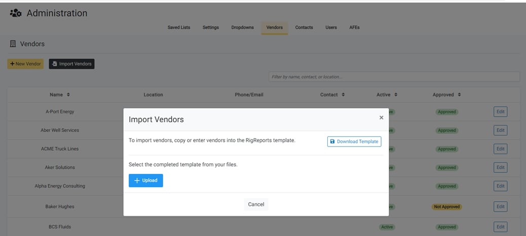 Import Vendors from a Template