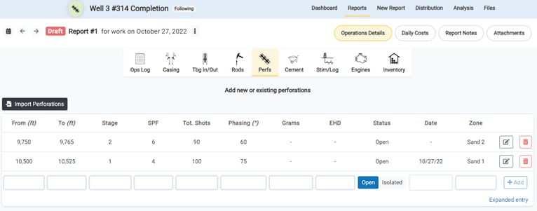 Additional Perforation Inputs