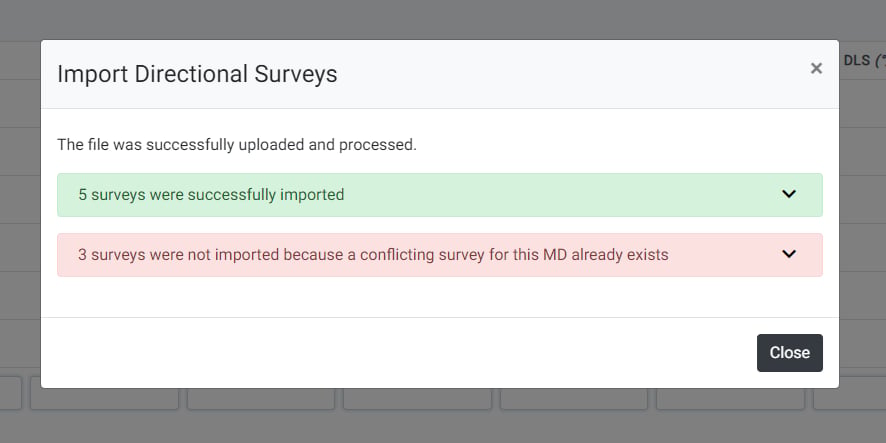 Direction Survey Import Partial Success/Failure