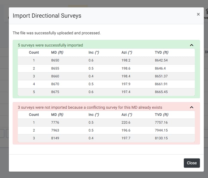 Direction Survey Import Partial Success/Failure2