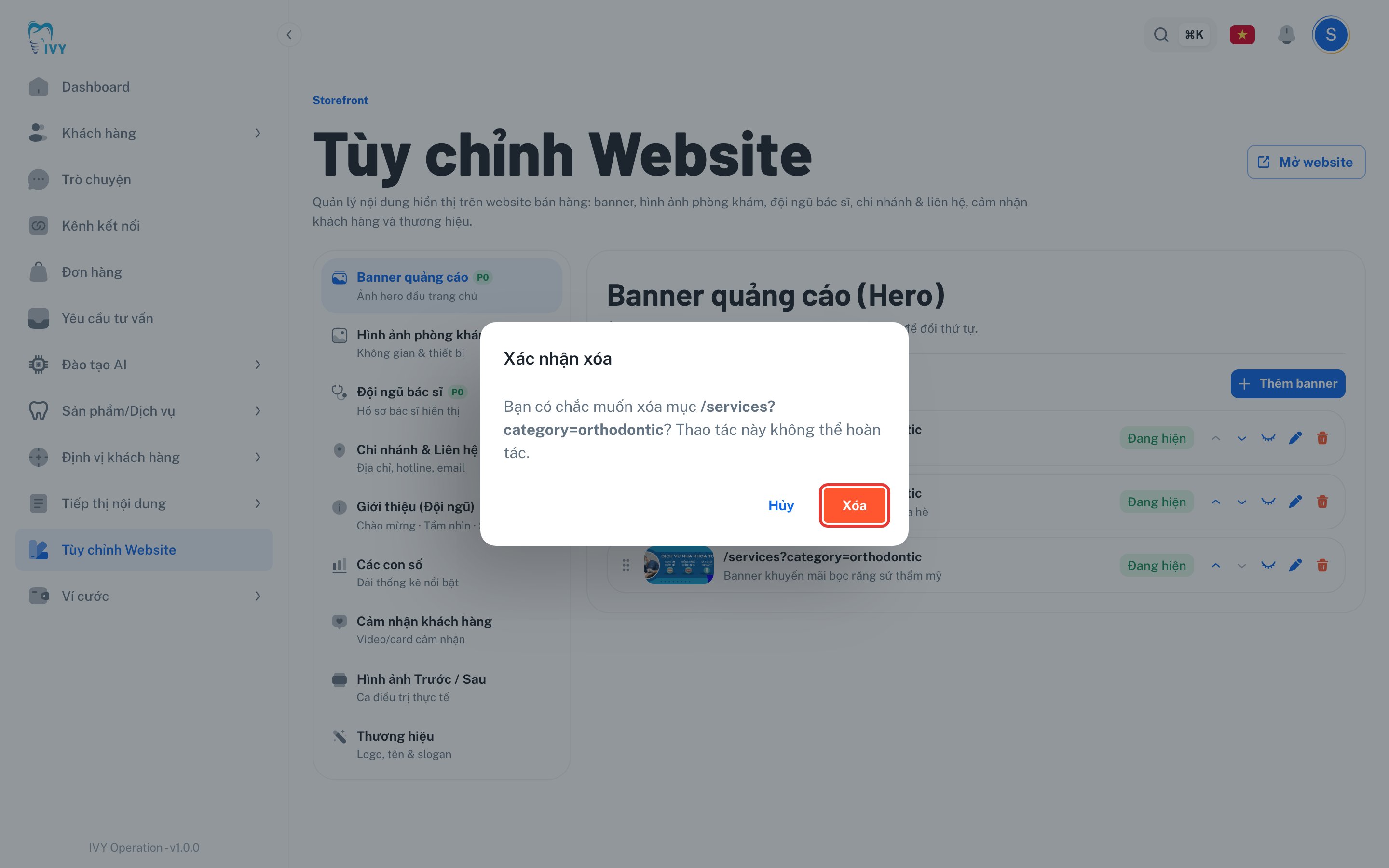 Cửa sổ xác nhận xóa