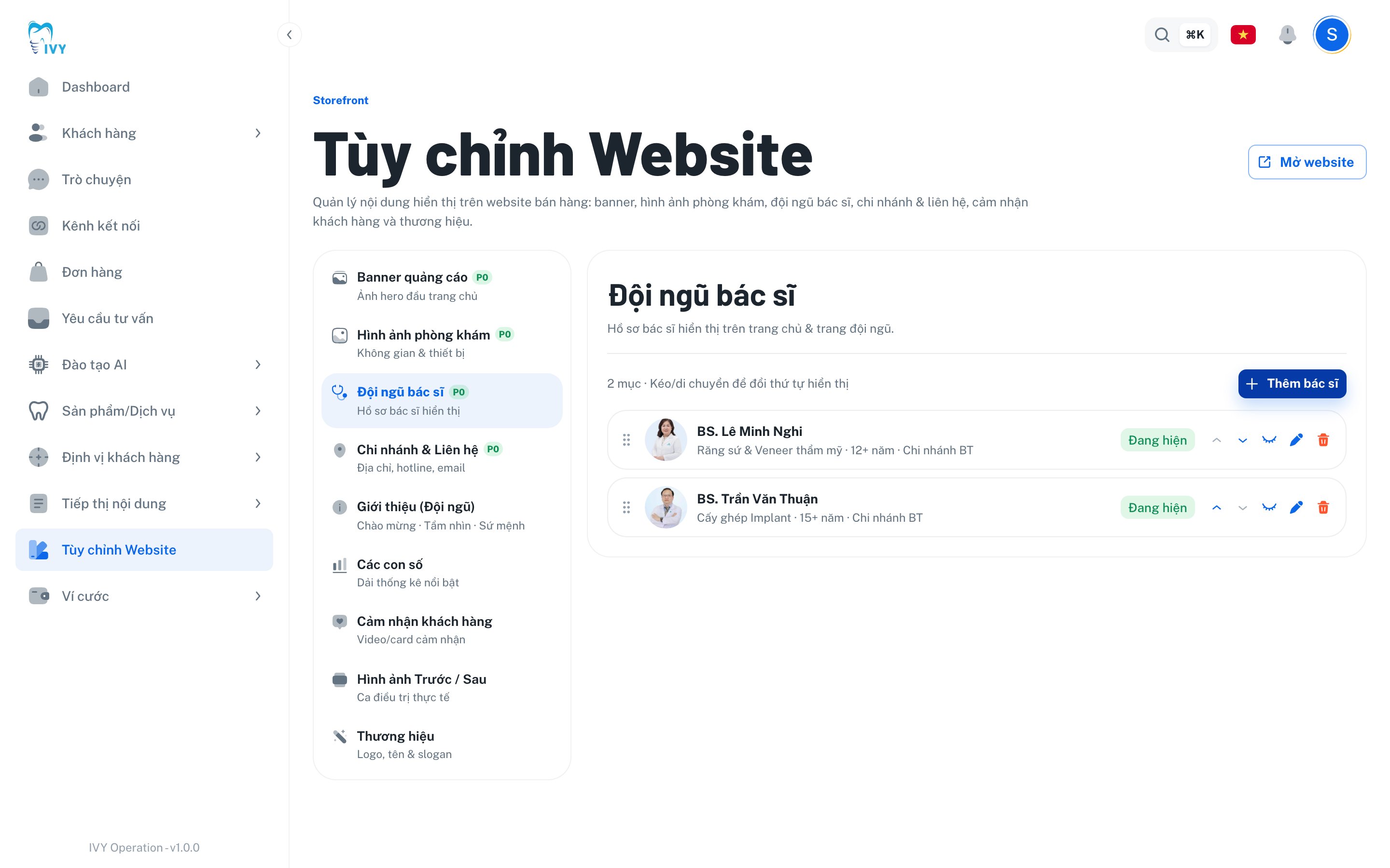 Phần Đội ngũ bác sĩ