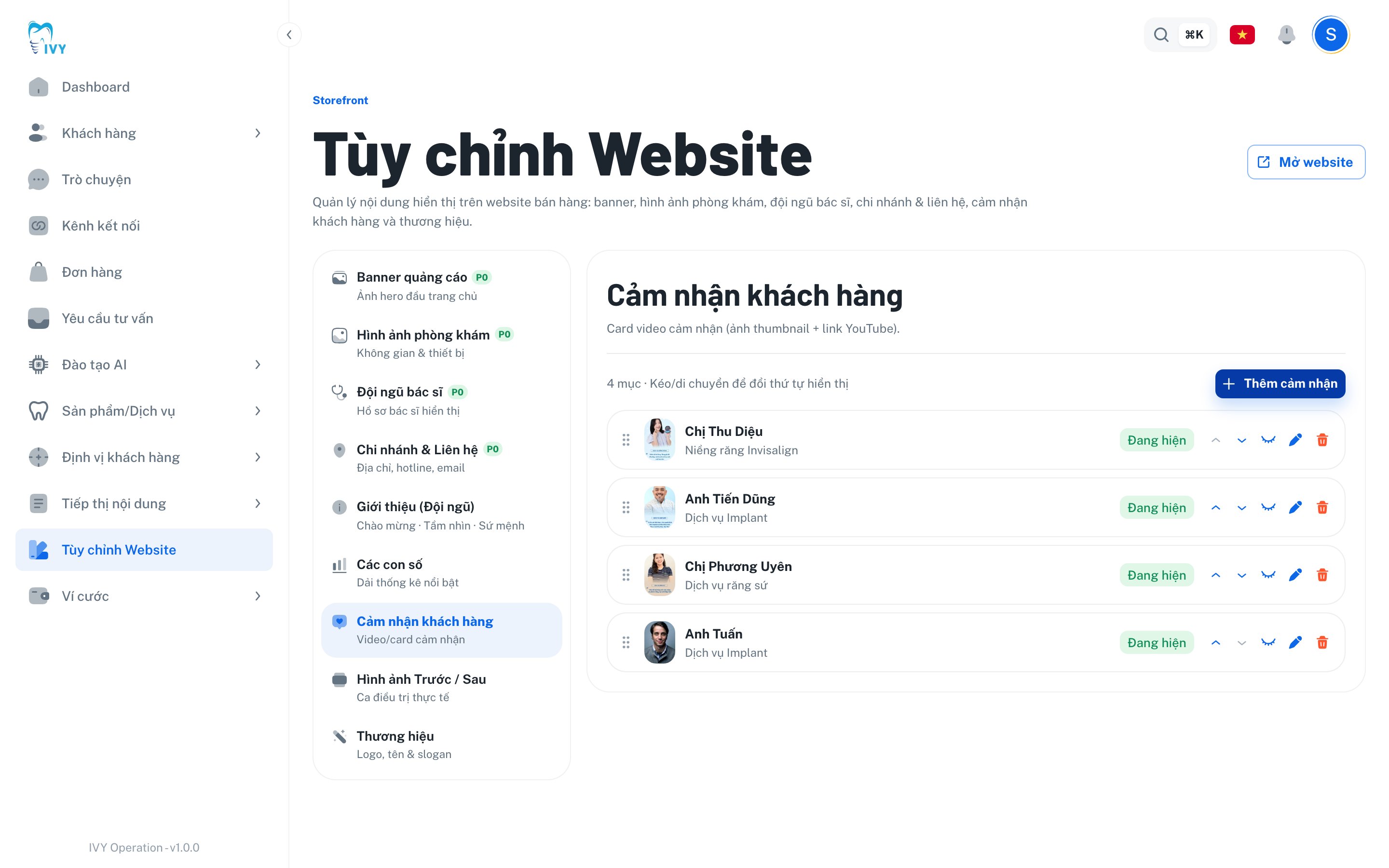 Phần Cảm nhận khách hàng