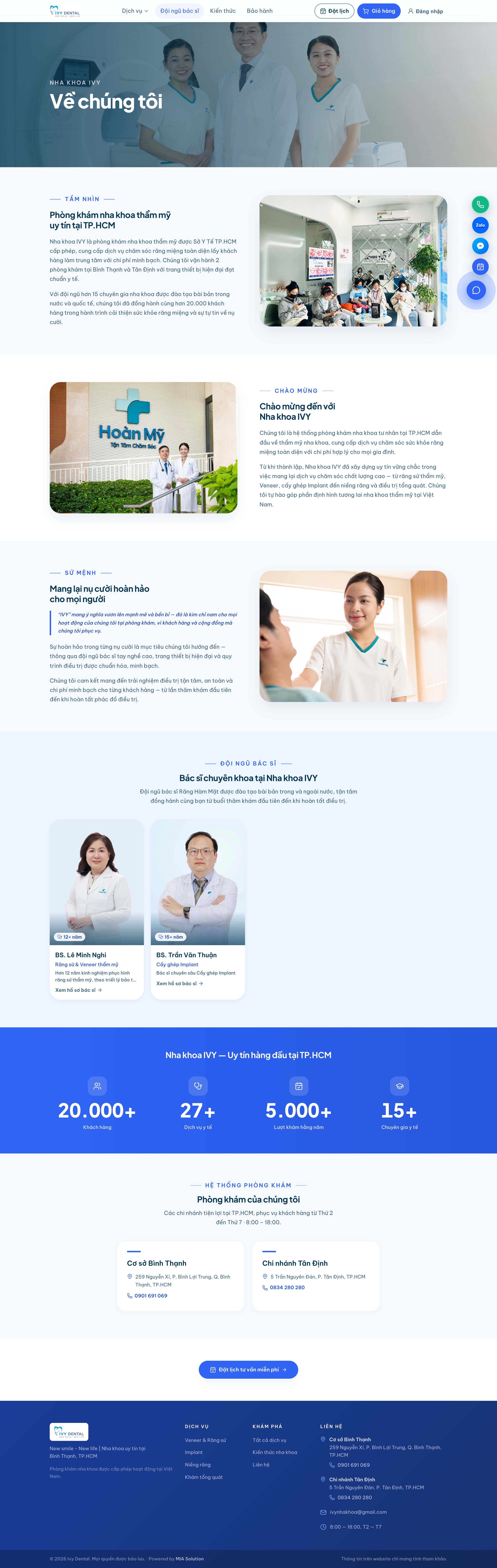 Trang Đội ngũ bác sĩ trên website khách hàng