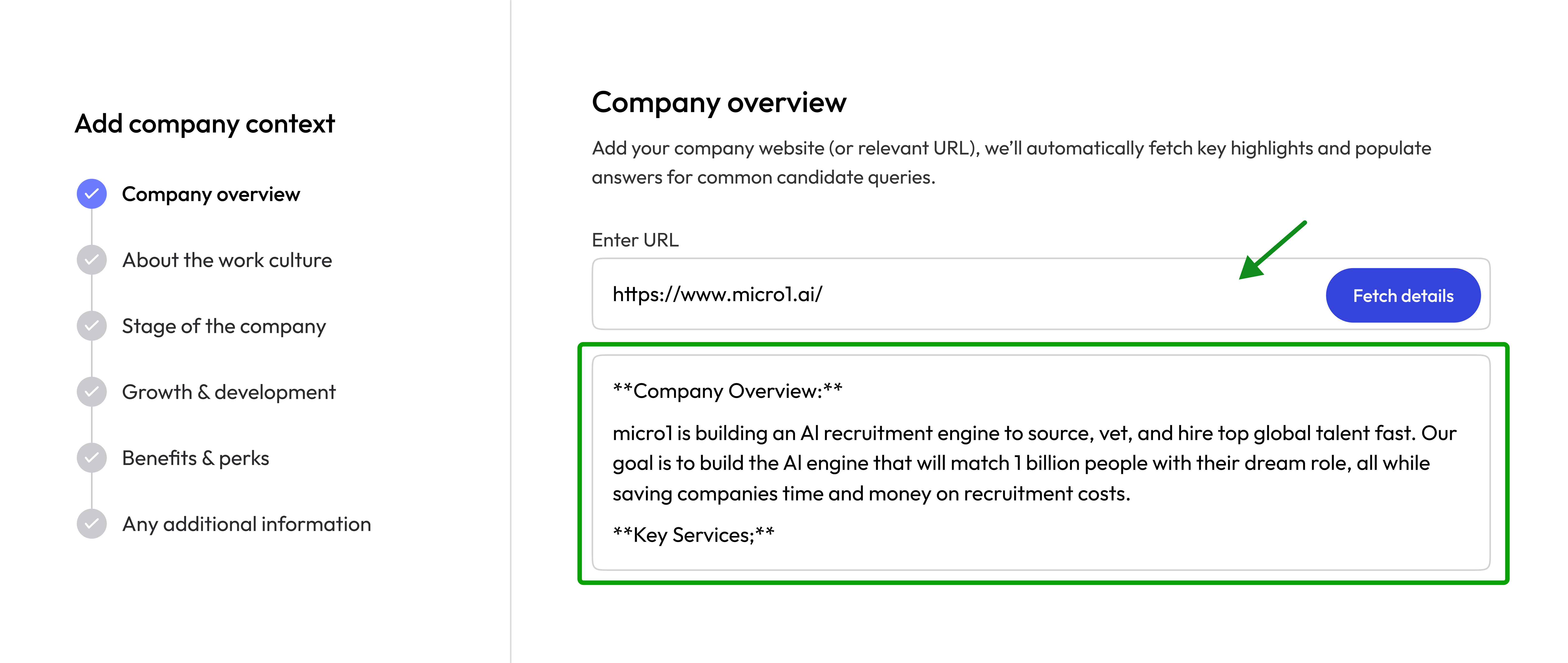 Company Context Editor page