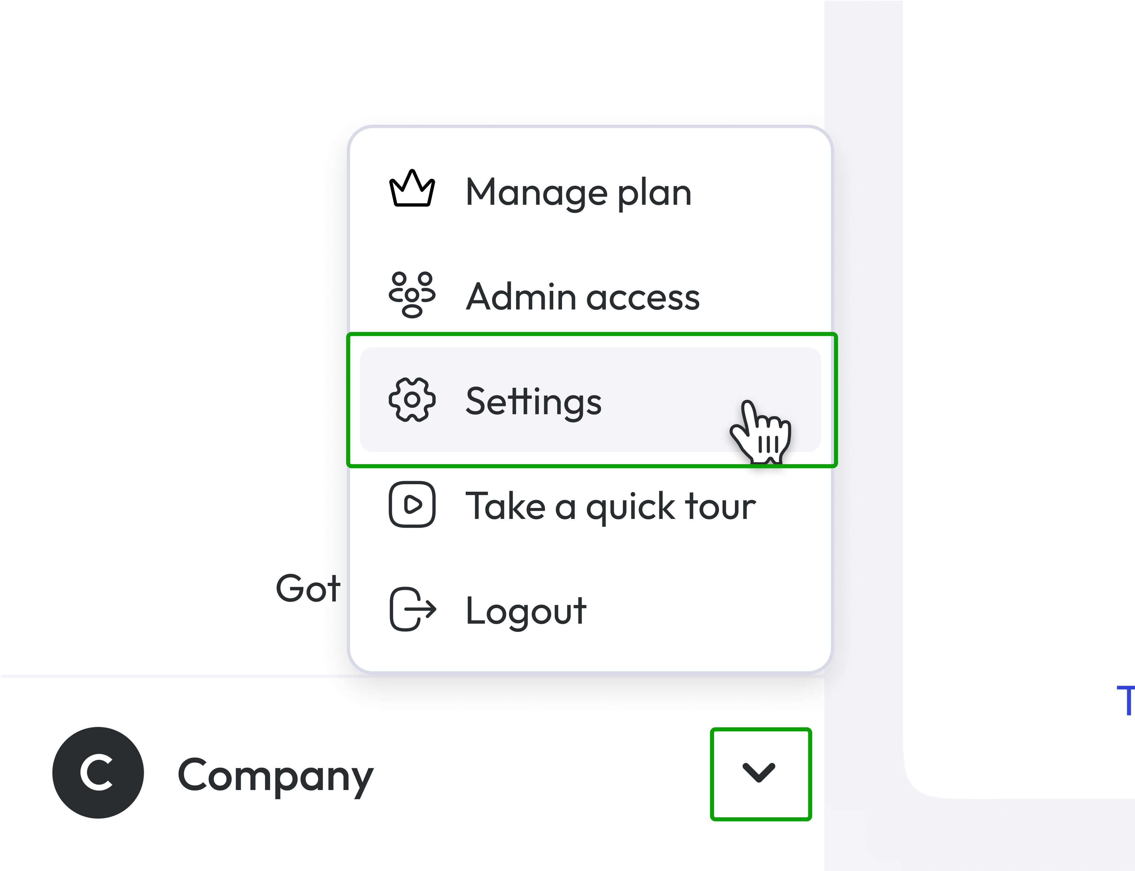 Settings from Company contextual menu