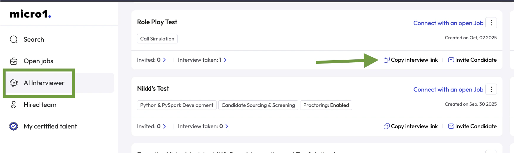 Copy interview link