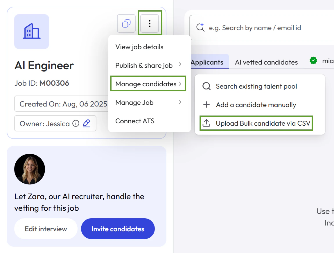 Upload bulk candidates via CSV