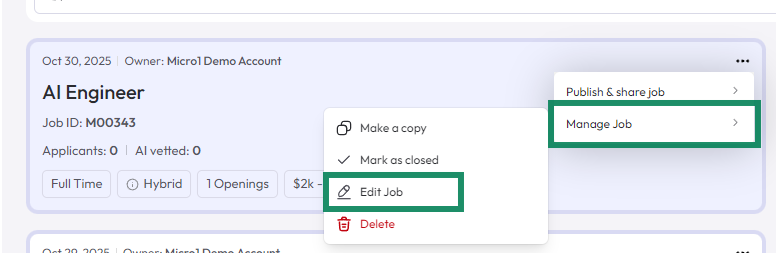 Click to edit a job button