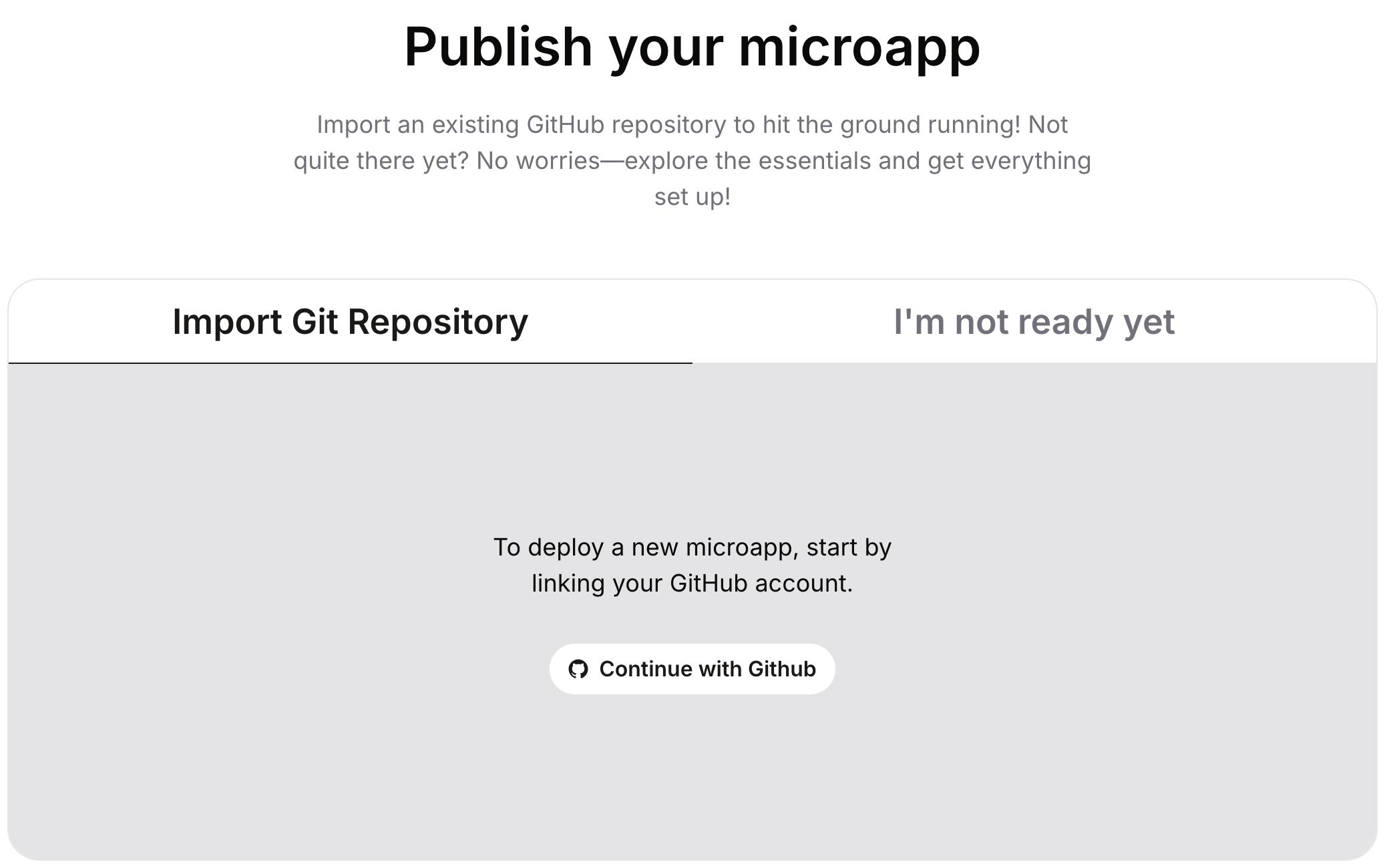 Screenshot of Creator Dashboard to publish microapp
