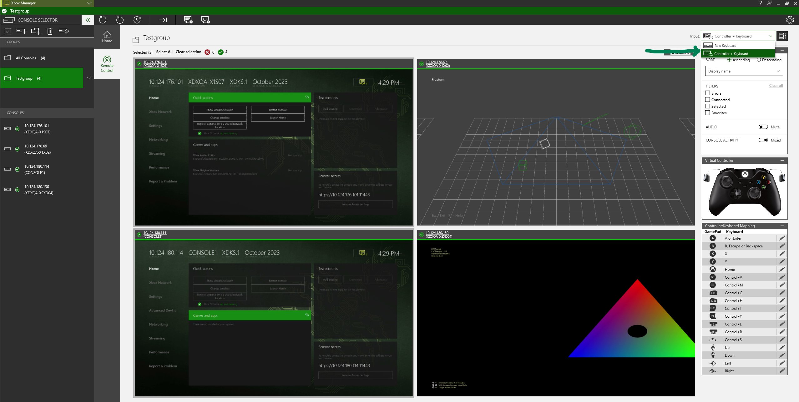 從 XBOX Manager 的 Input 功能表選取 Controller + Keyboard 選項的螢幕擷取畫面