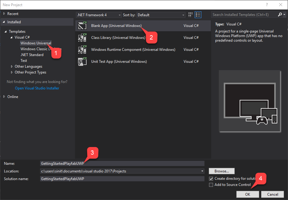 Visual Studio 新的空白 UWP 應用程式