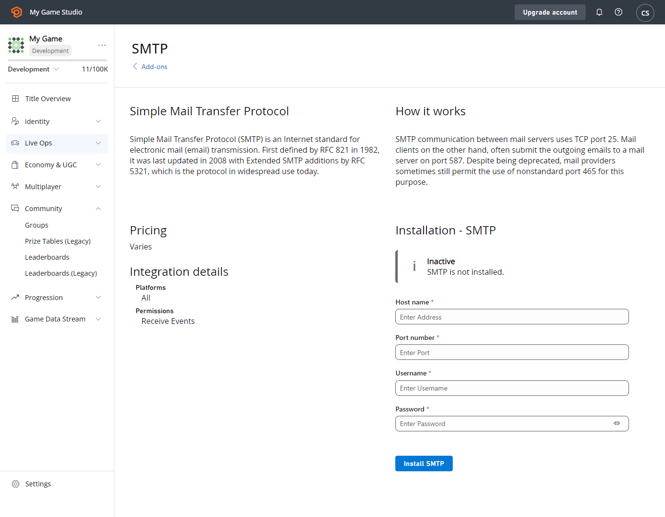 Game Manager-Add-ons-SMTP-Installed