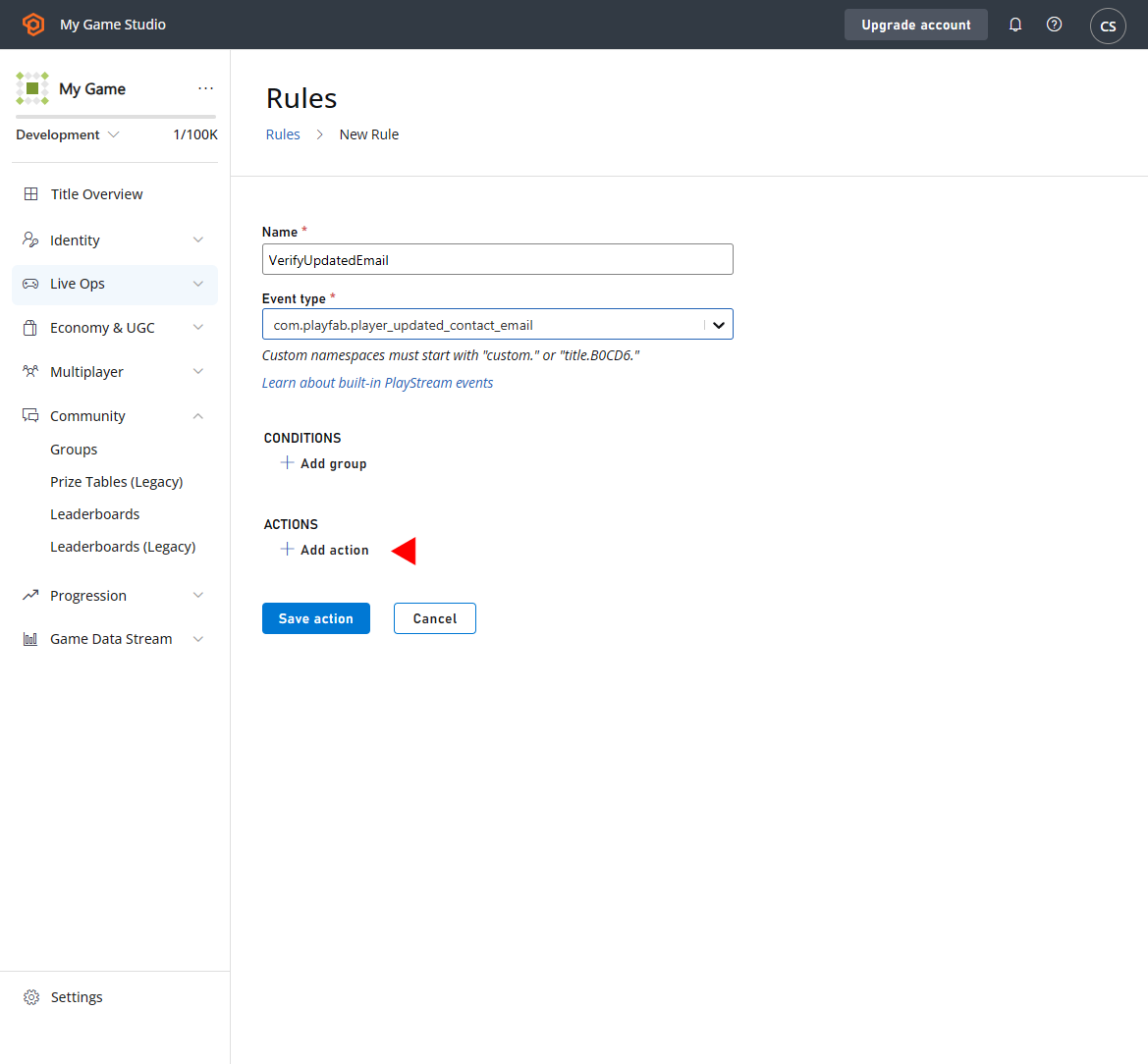 Game Manager : automatisation, nouvelle règle, ajouter une action
