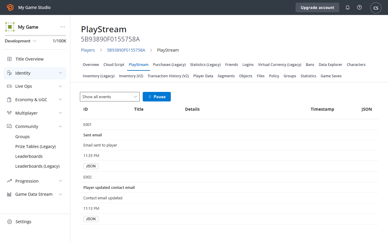 Game Manager - Players - PlayStream - 已傳送電子郵件事件
