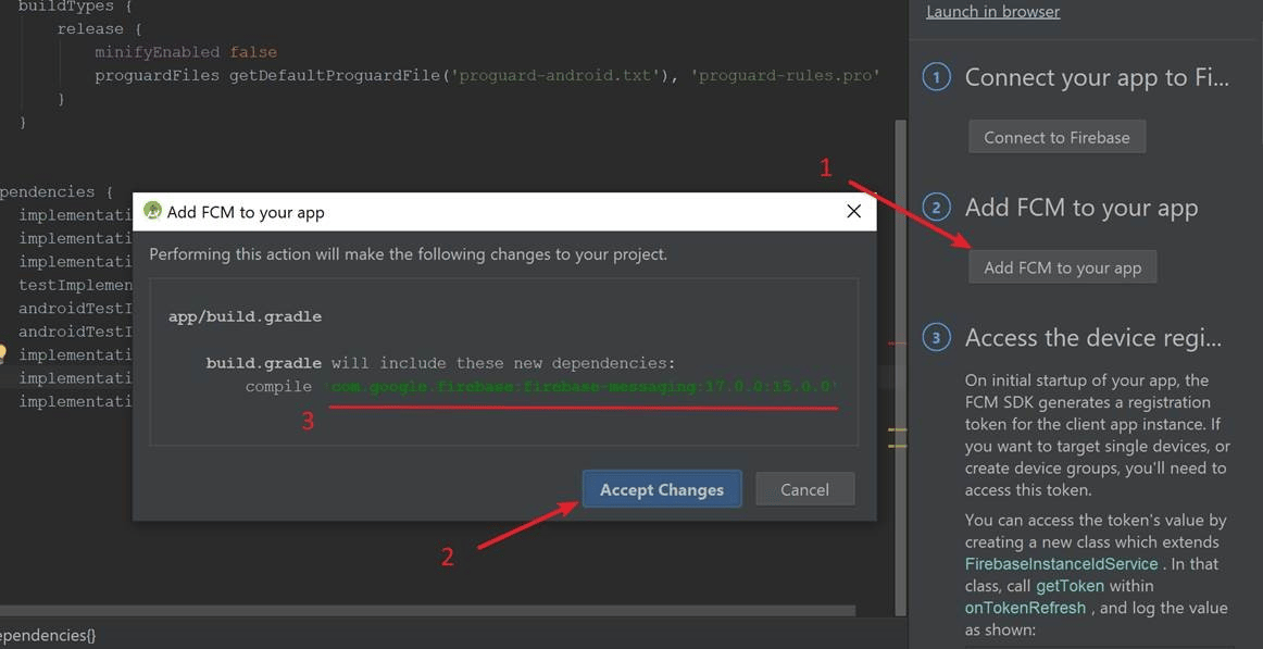 Android Studio : assistant Firebase, ajouter FCM à votre application
