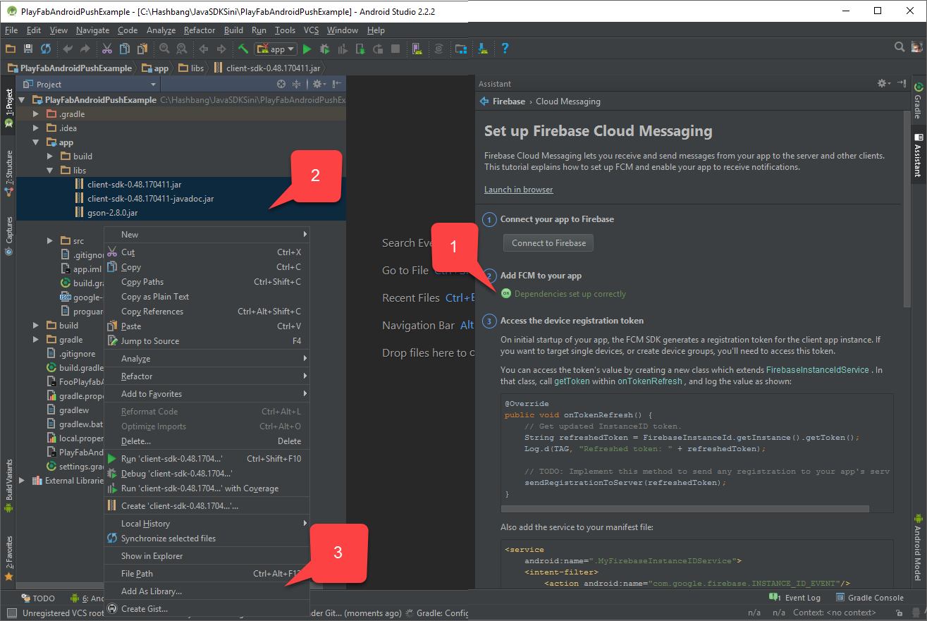 Android Studio - Asistente de Firebase - Agregar como biblioteca