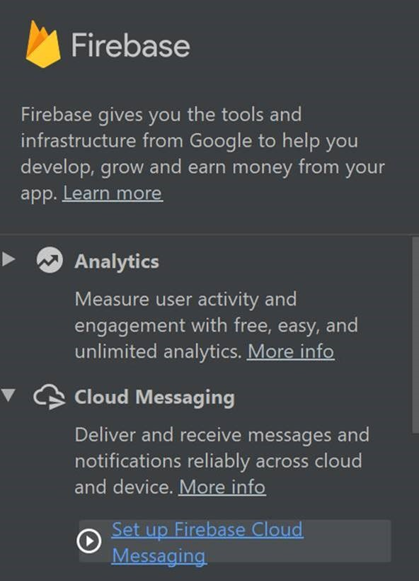 Android Studio - Asistente de Firebase - Configurar Cloud Messaging