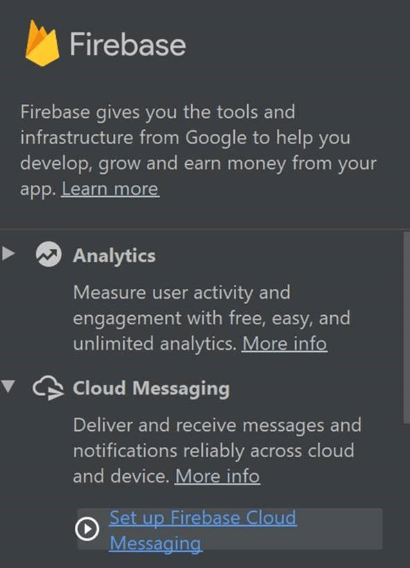 Android Studio : assistant Firebase, configurer Cloud Messaging