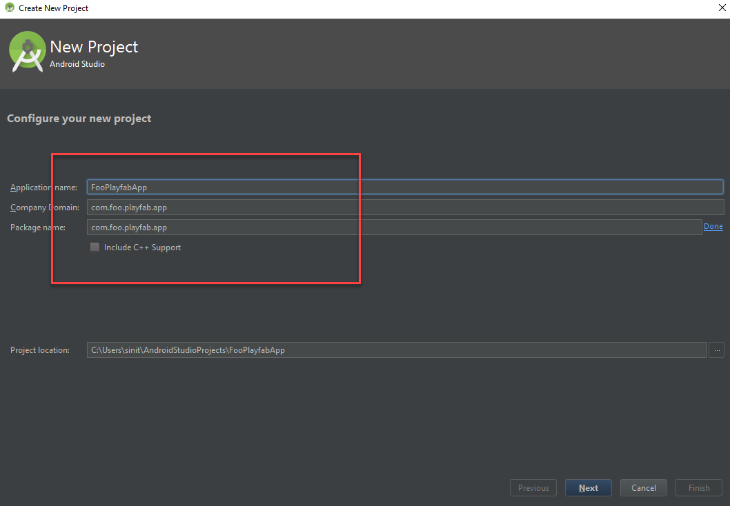 Android Studio - Nuevo proyecto - Agregar nombre de la aplicación