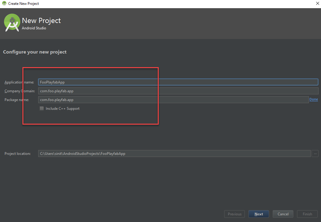 Android Studio : nouveau projet, ajouter le nom de l'application