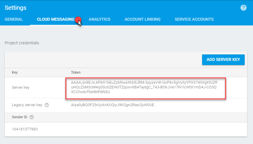 Firebase - Cloud Messaging - Clave de servidor
