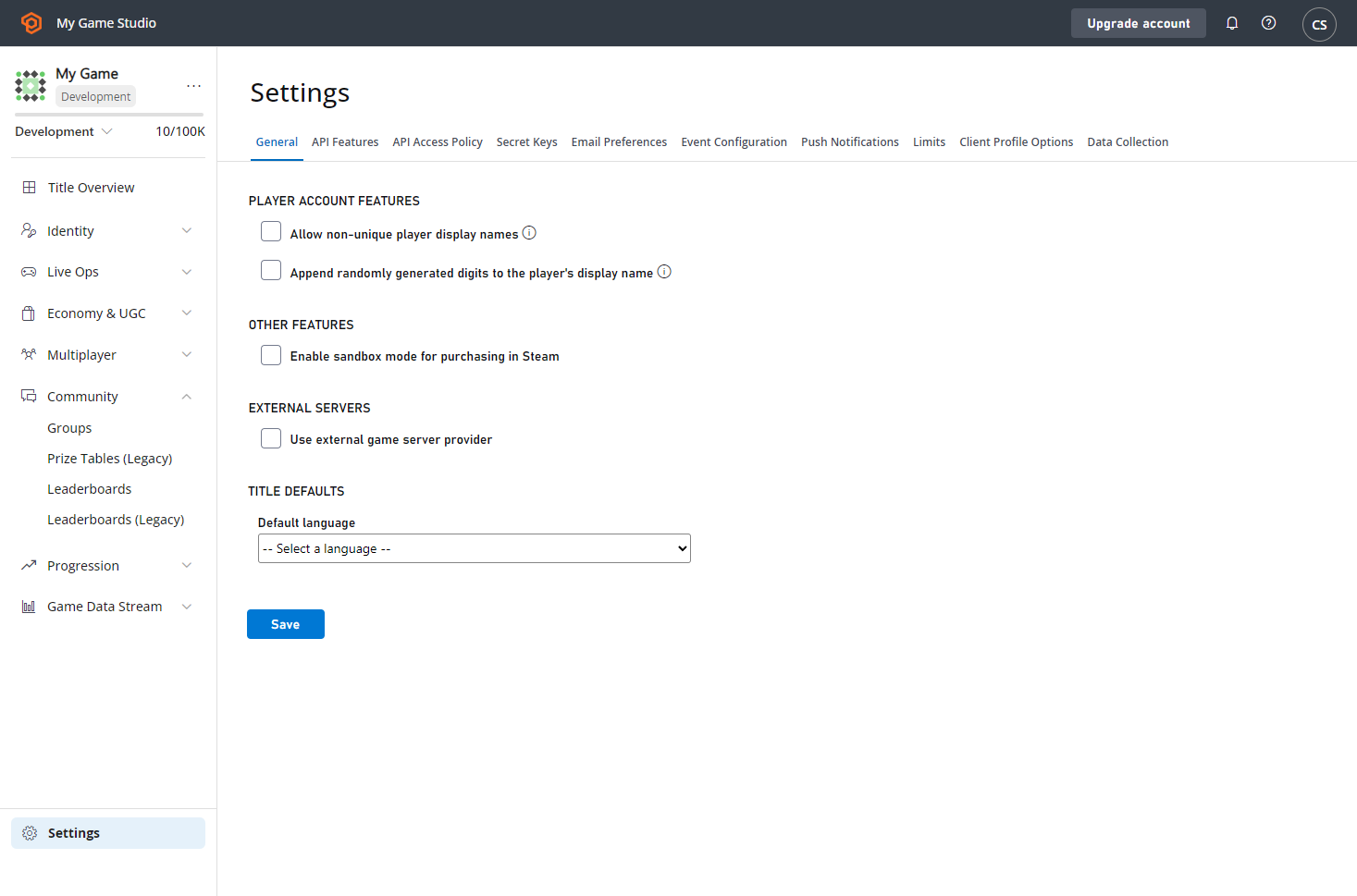 Game Manager - Settings - General - Default language