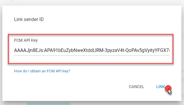 Google Play : lier un Sender ID, ajouter la clé d'API FCM