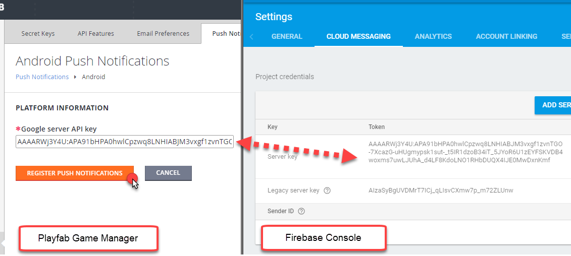 PlayFab - Consola de Firebase - Agregar clave de API de servidor