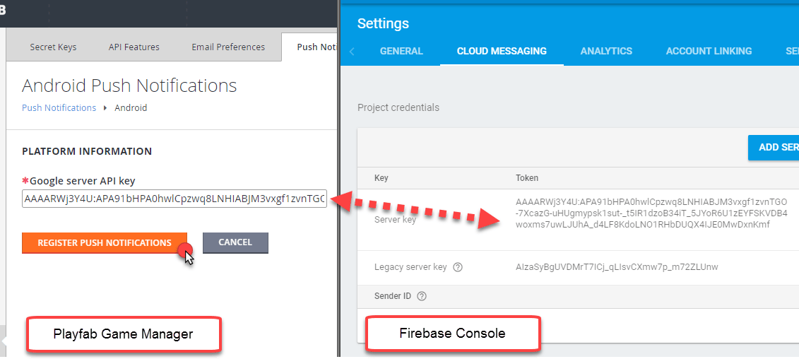 PlayFab et console Firebase : ajouter la clé d'API serveur