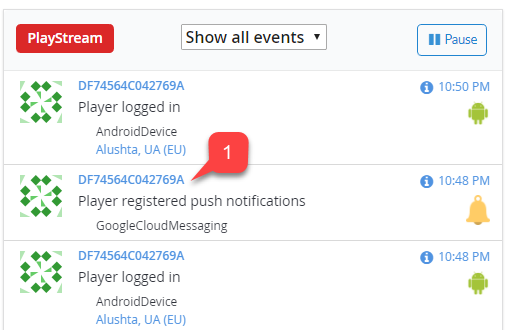 PlayFab - PlayStream - Registro de eventos