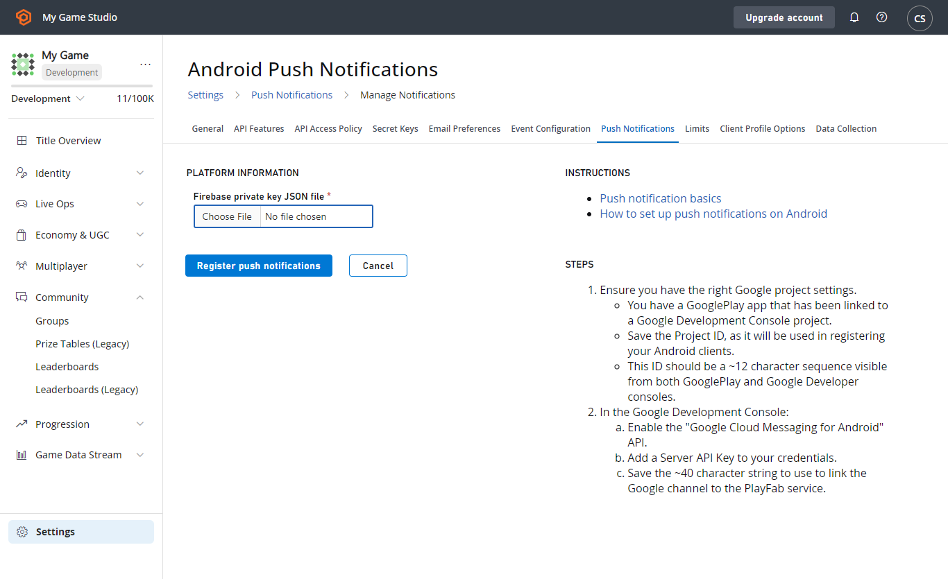 PlayFab - Notificaciones push - Activas