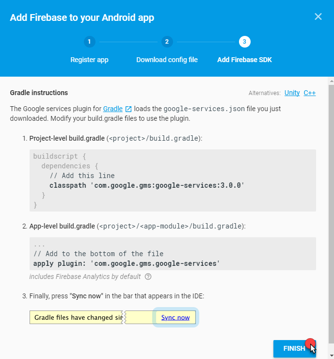 Firebase - Finalizar la adición a la aplicación Android