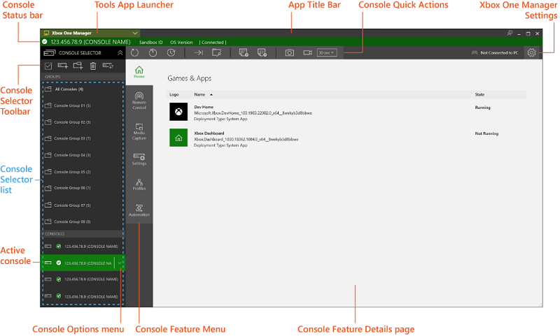 Screenshot of the XBOX Manager user interface