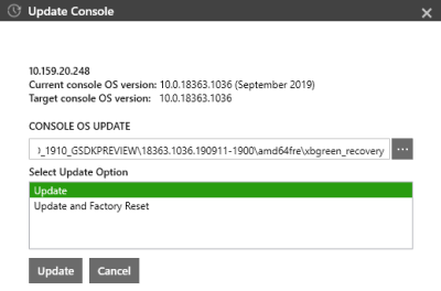 Screenshot of prompt to choose the location of the console update program files