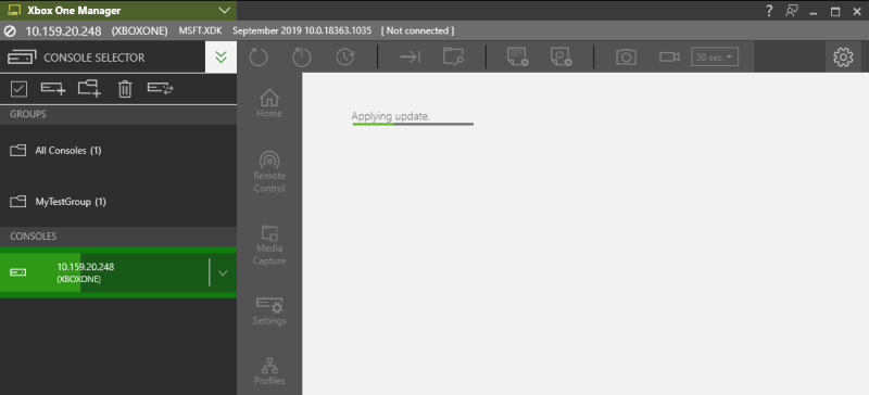 Screenshot of update in progress in XBOX Manager